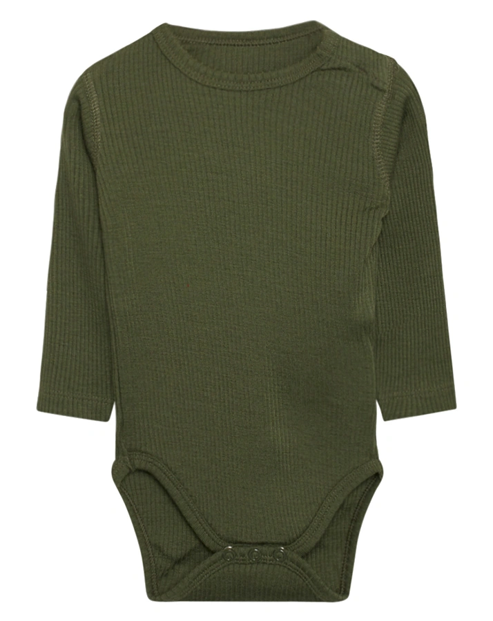 Langarm-Body BERRY mit Wolle in olive