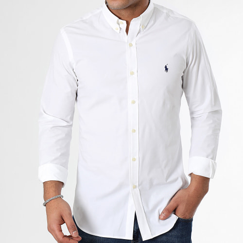 Chemise Manches Longues Slim Poplin Stretch Blanc