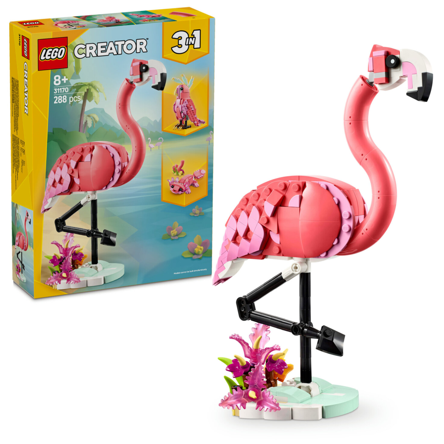 LEGO® Creator 31170 3in1 Wilde Tiere: Rosa Flamingo - Kakadu oder Axolotl ab 8 Jahren