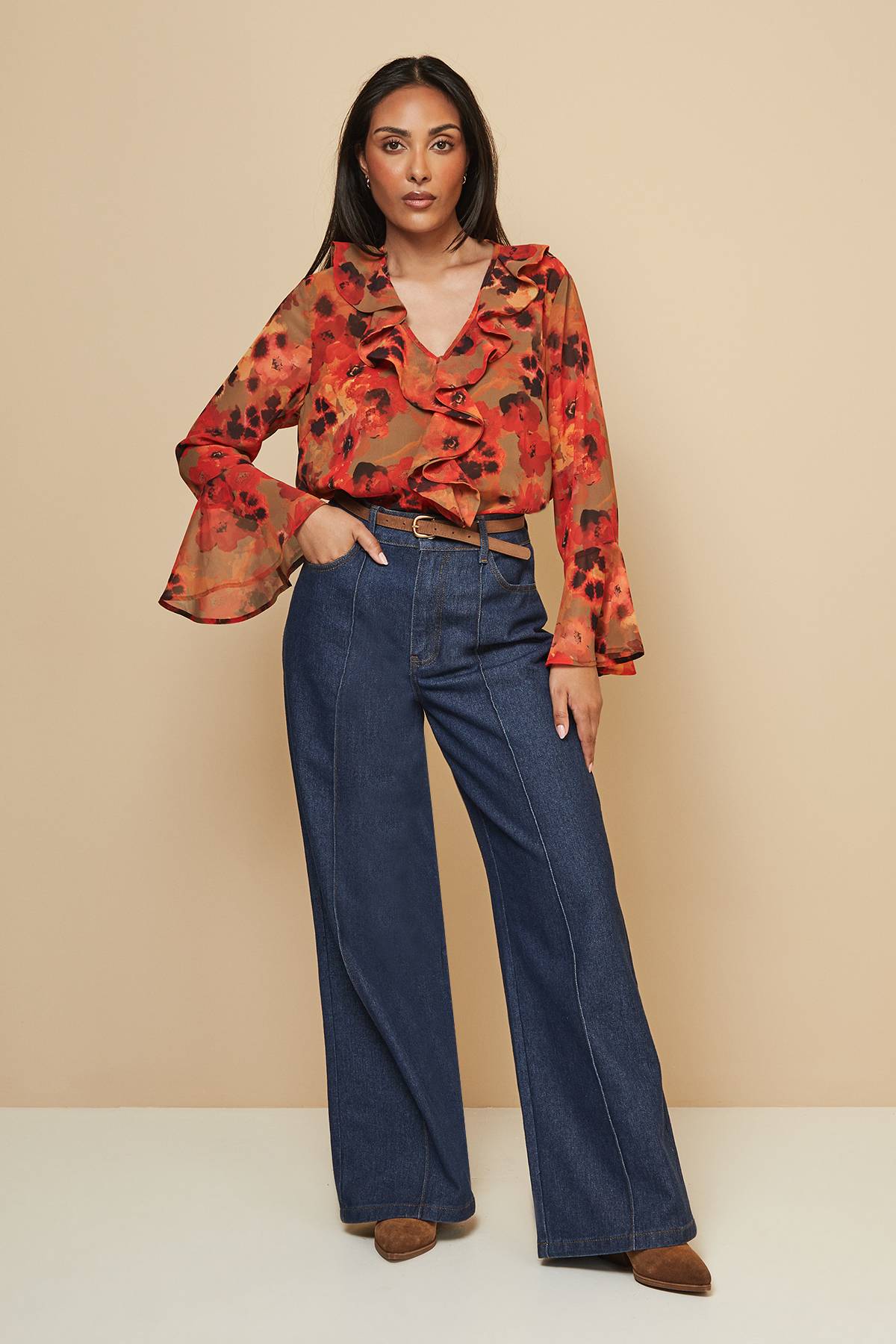 Wallis Blouse à Imprimé Floral avec Détails Volantés Petite Taille