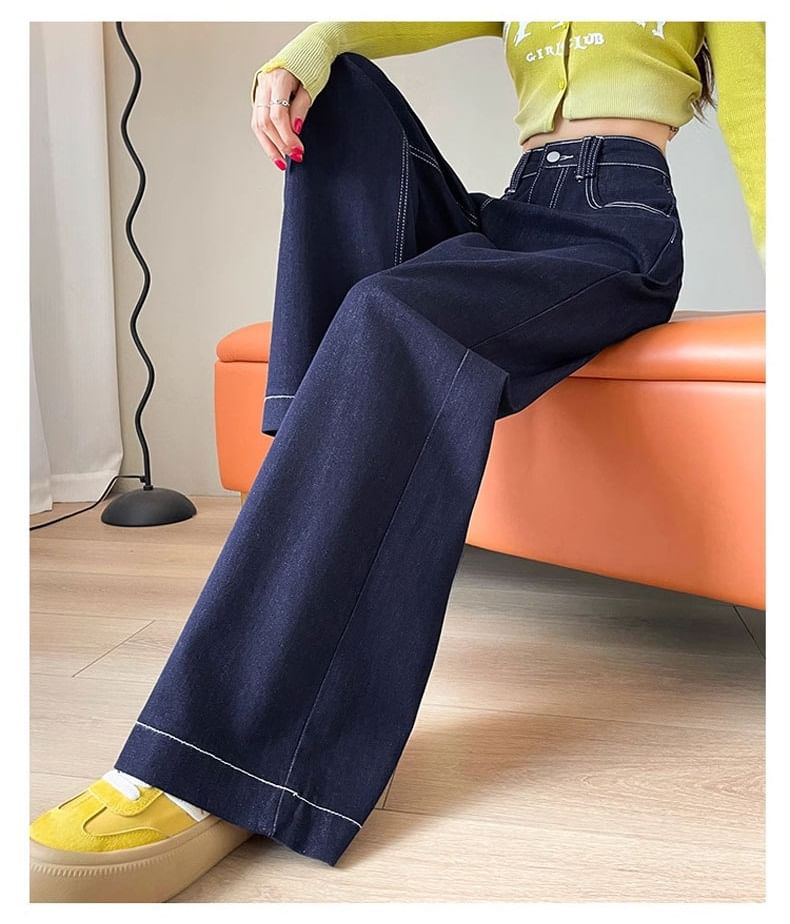 Baoinie - Fleecegevoerde jeans met hoge taille en wijde pijpen