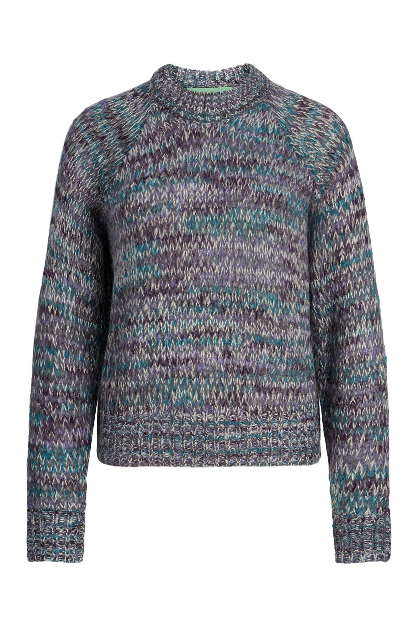 Suéter de tricô multicolorido com gola redonda