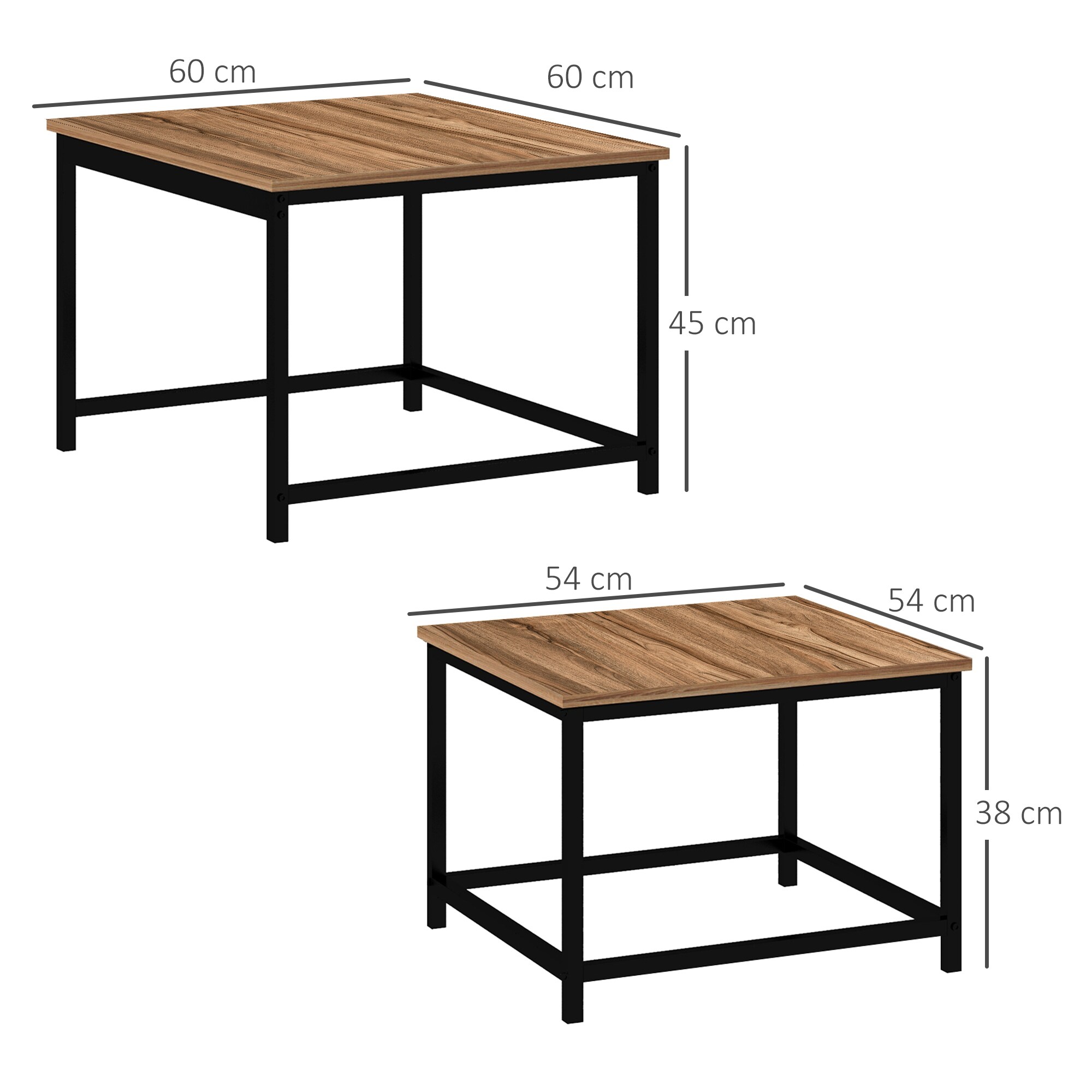HOMCOM Couchtisch-Set mit Stahlrahmen natur 60L x 60B x 45H cm