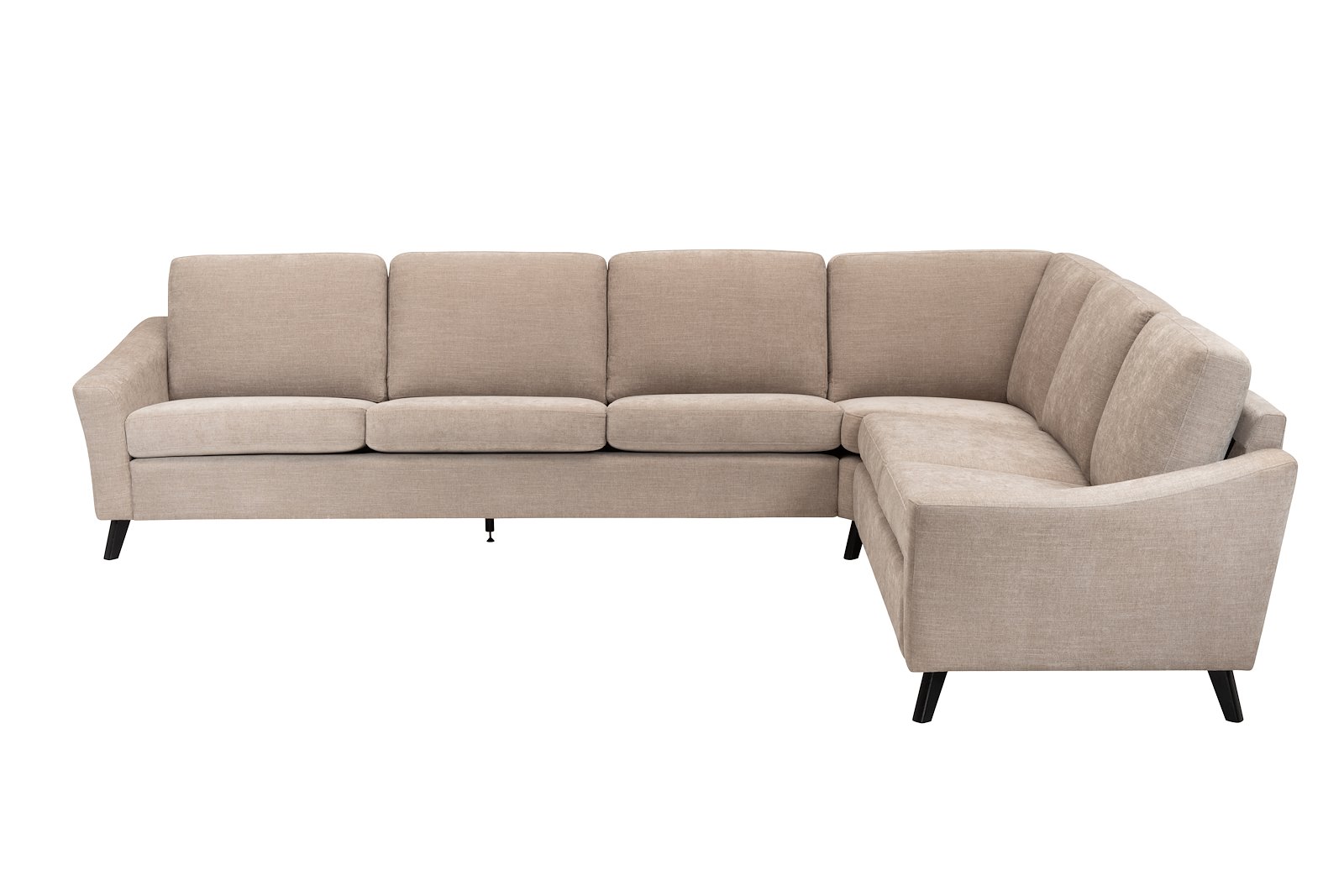 Lona hjørnesofa 32 hjørnesofa (310H). I tekstil City 9970 beige, 70cm brede seter, arm 1 og 2M9K2 sorte ben. SA rygg skum