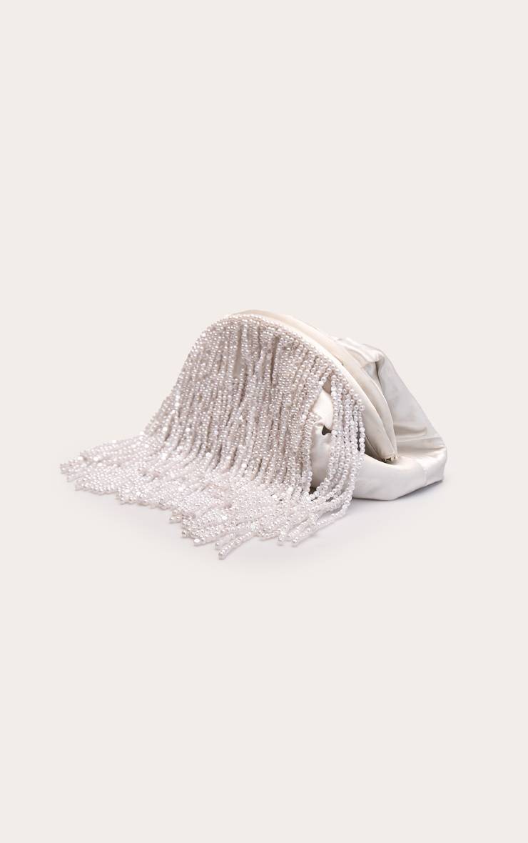Ivoire Pochette À Perles Avec Pompons