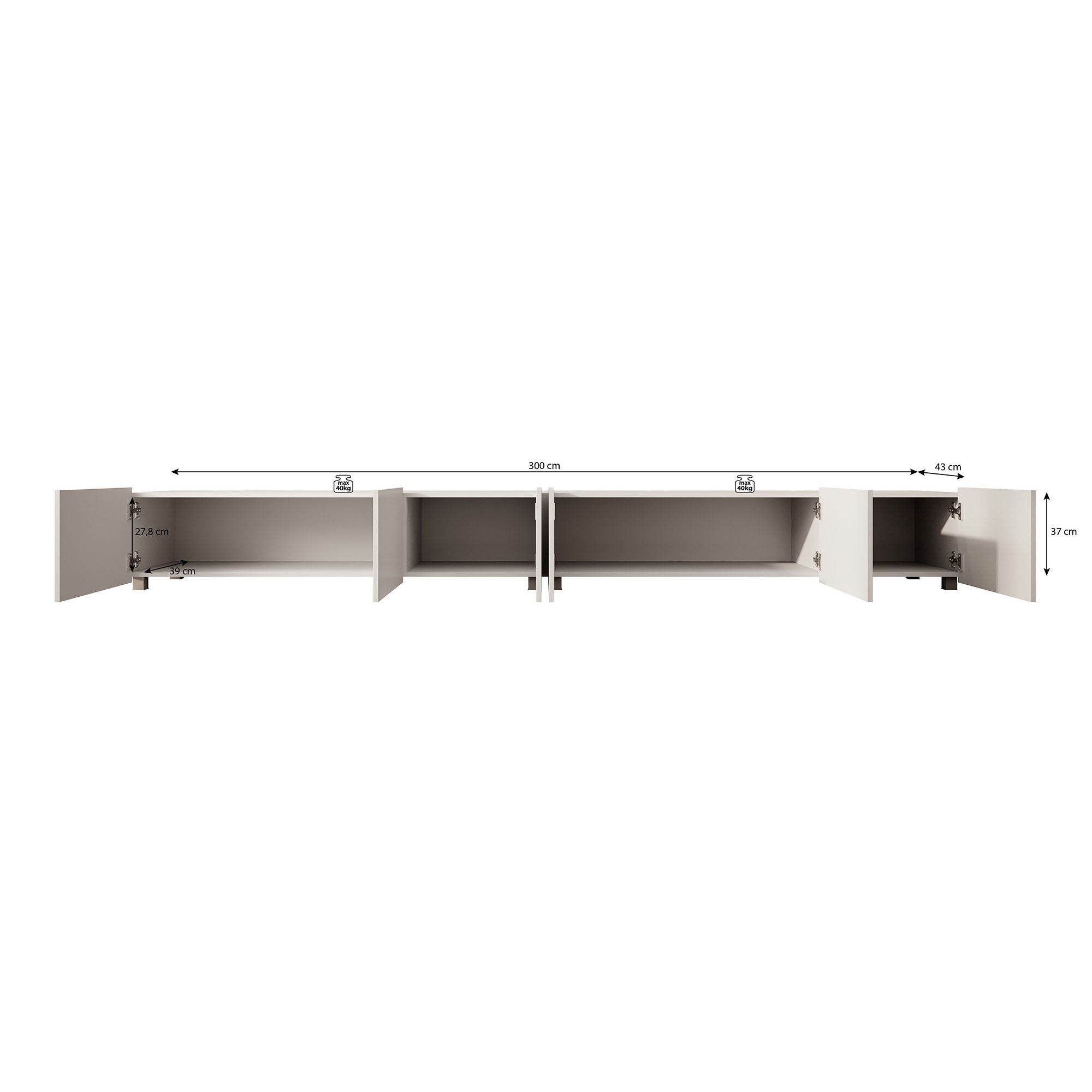 Calabas - TV-Meubel met 6 deuren - Mat zwart - 300x43x37 cm