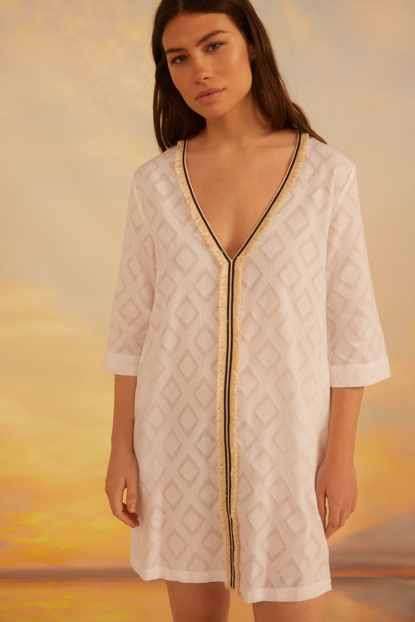 Túnica Caftan com Franjas - Branca