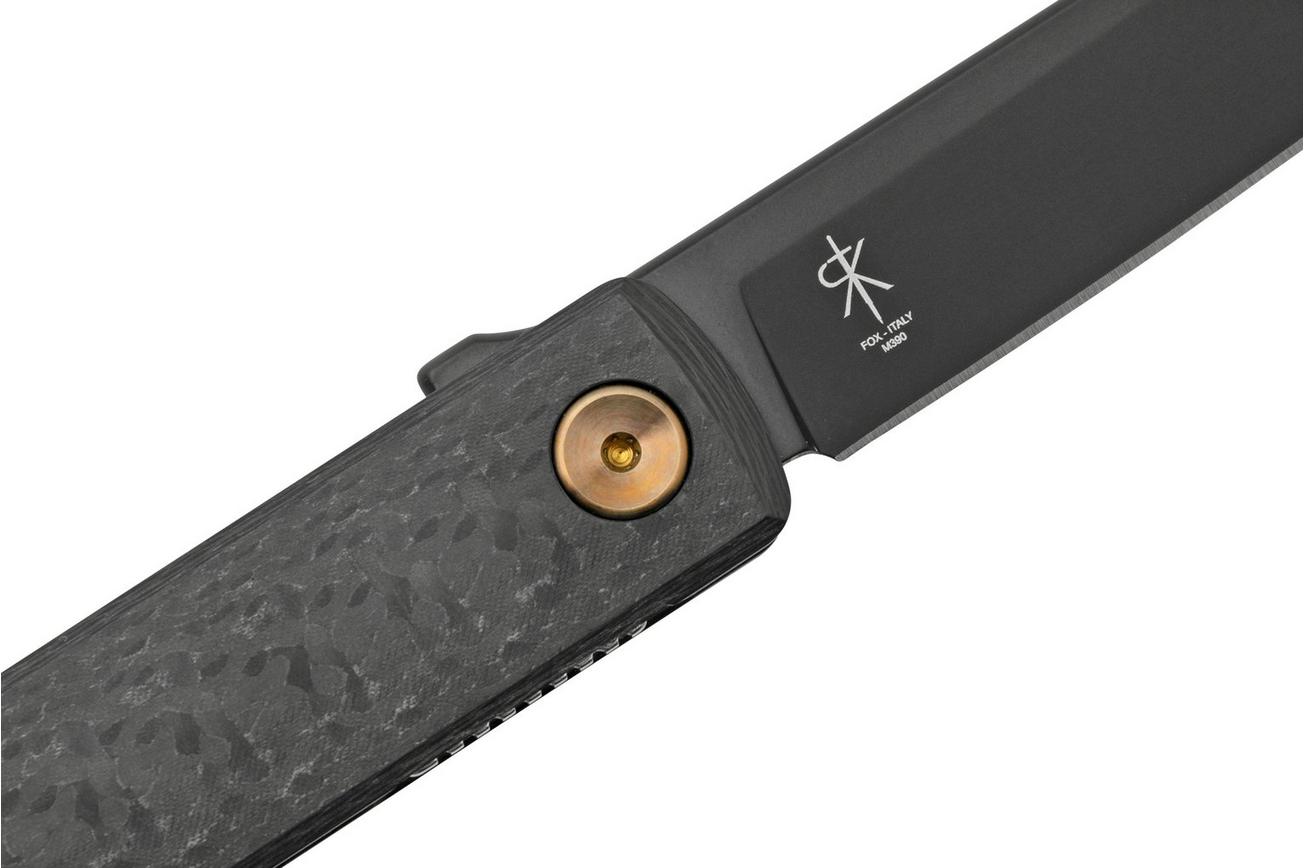 Fox Knives Chnops, FX-543 CFBR, Carbonfiber, Bronze Hardware, Black M390 zakmes, Riccardo Gobbato design