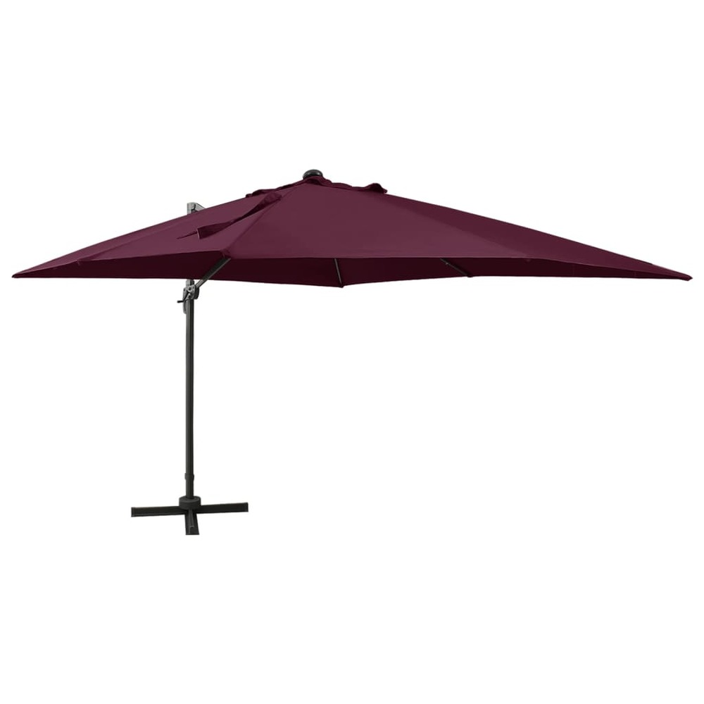 Parasol meuble de jardin déporté avec mât et lumières led 300 cm rouge bordeaux