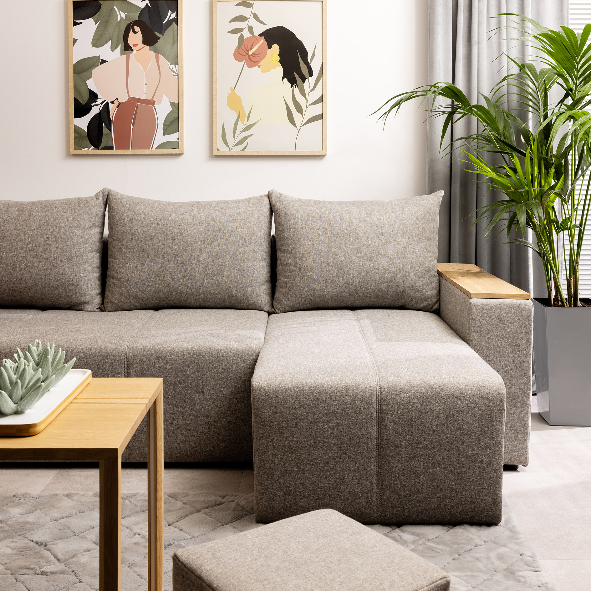 Ecksofa - grey - Liegefunktion und Staukasten