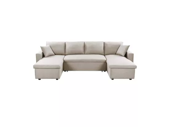 Canapé Panoramique Convertible avec 2 Coffres en Tissu