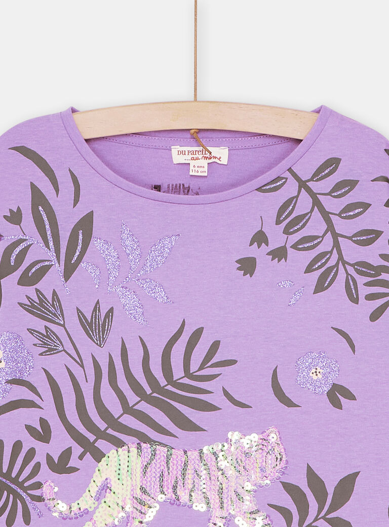 T-shirt parme à imprimé tigre fille