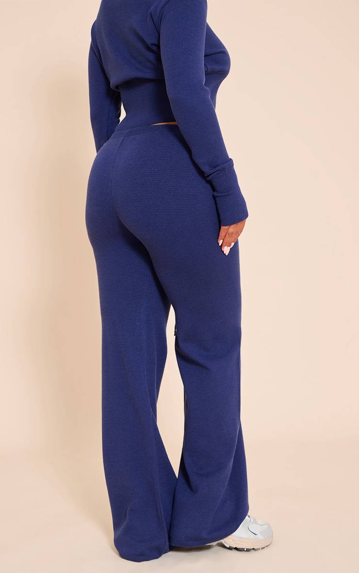 Bleu Marine Pantalon Taille Nouée En Maille Shape