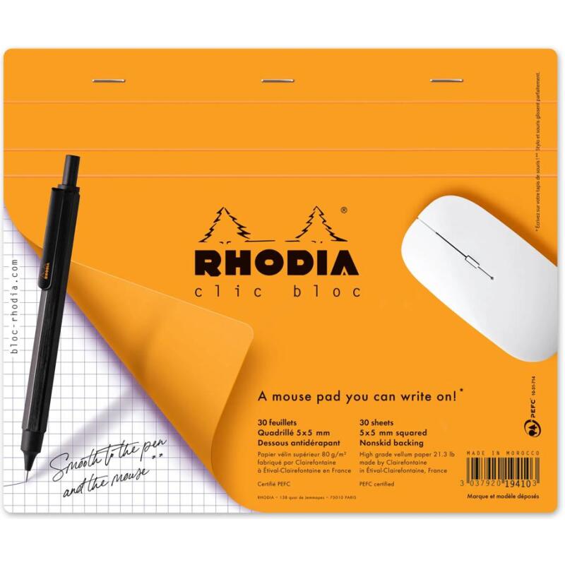Tapis de souris Rhodia 19 x 23 cm 30 feuilles petits carreaux 5/5 en présentoir de 30 pièces - Orange