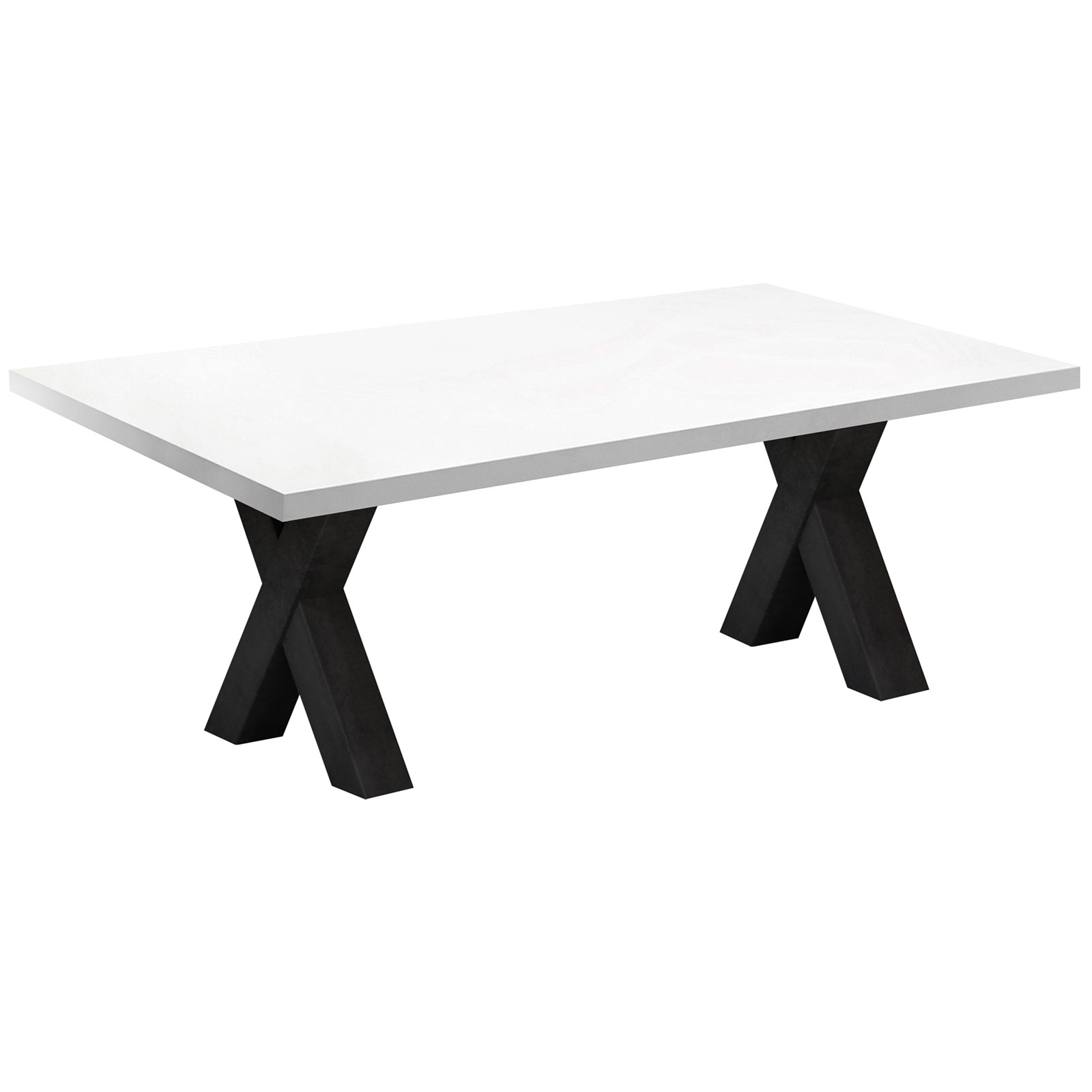 Couchtisch - Schwarzstahl- weiß matt - X-Gestell - 120x70 cm