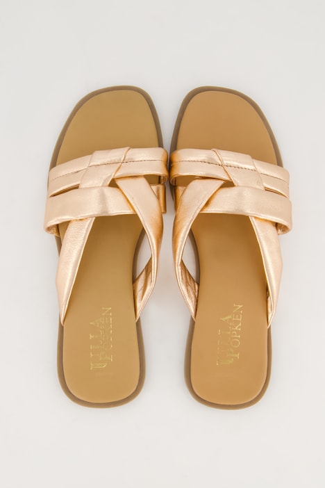 Leder-Pantoletten, Metallic-Riemen, Weite H