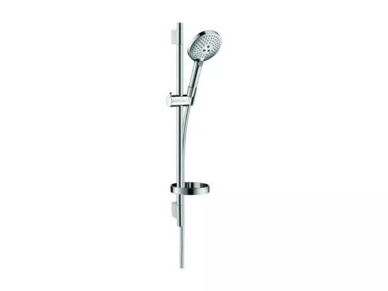 Set de douche 120 3jet EcoSmart 9 l/min avec barre Unica'S puro 65 cm et porte-savon chromé Hansgrohe Raindance Select S