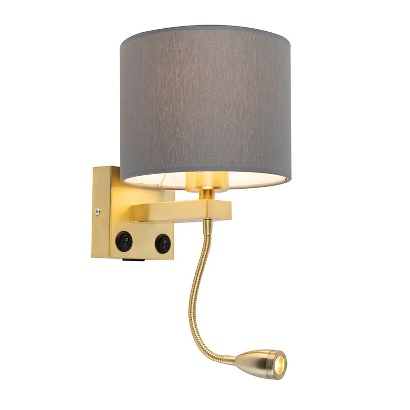 Art deco wandlamp goud met USB en grijze kap - Brescia