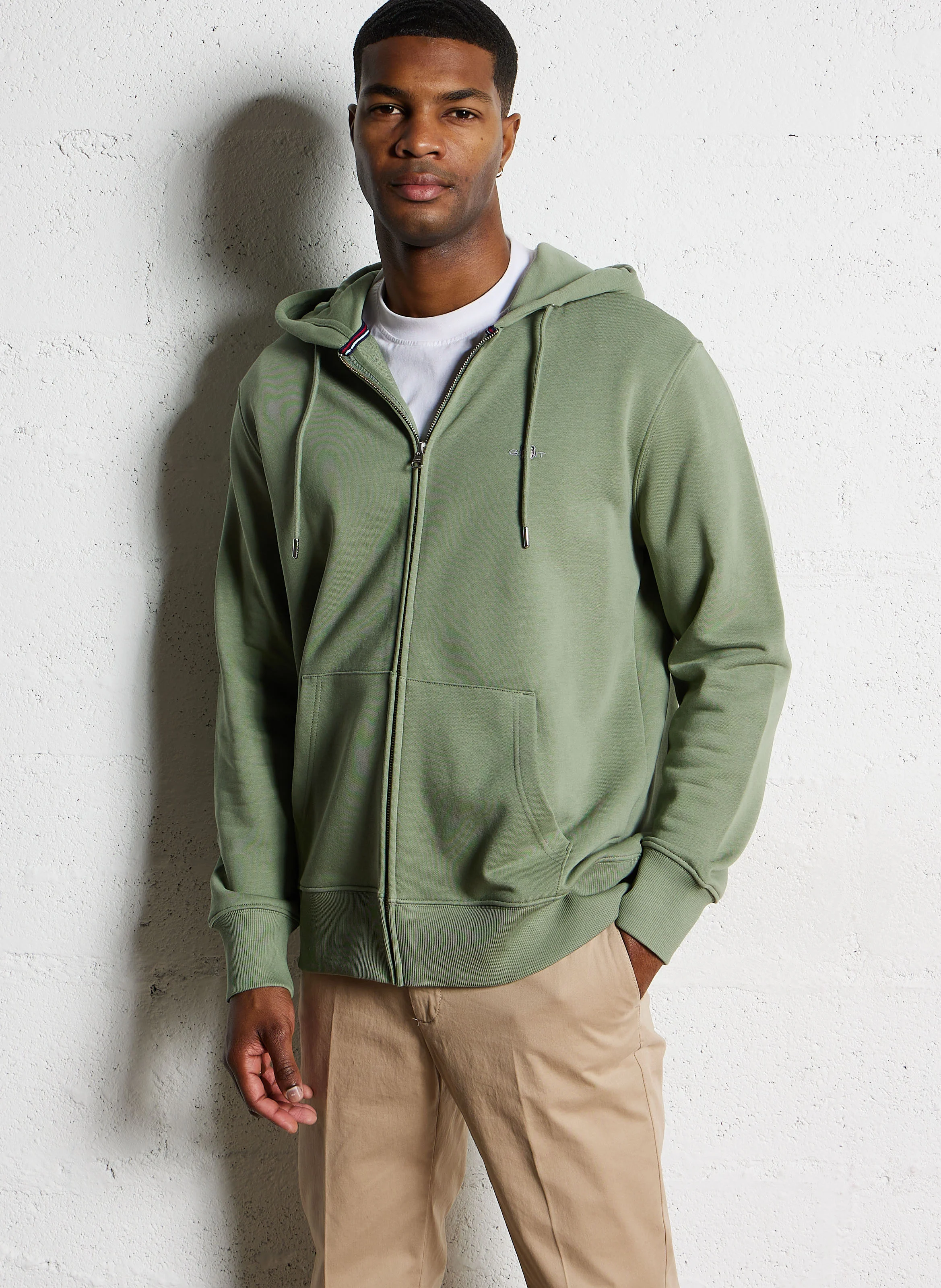 Sweat droit zippé à capuche en coton mélangé | Vert