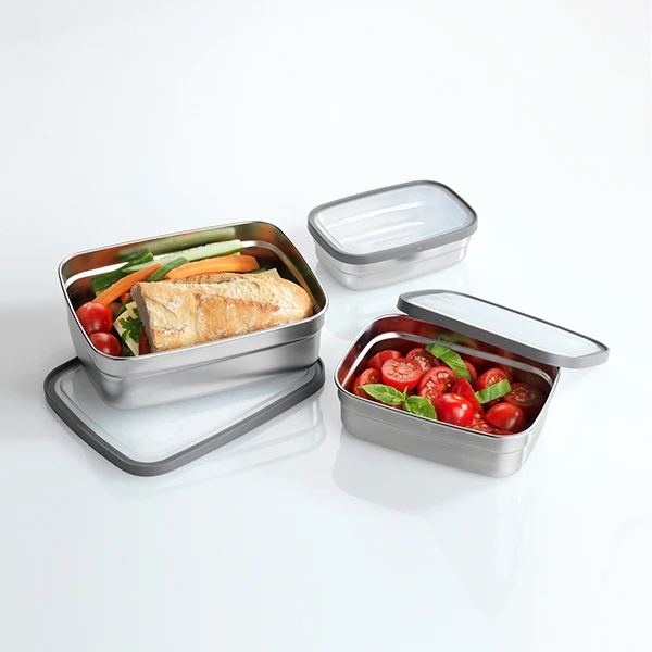Set de 3 lunch box en inox et couvercles en plastique Wenko by Maximex