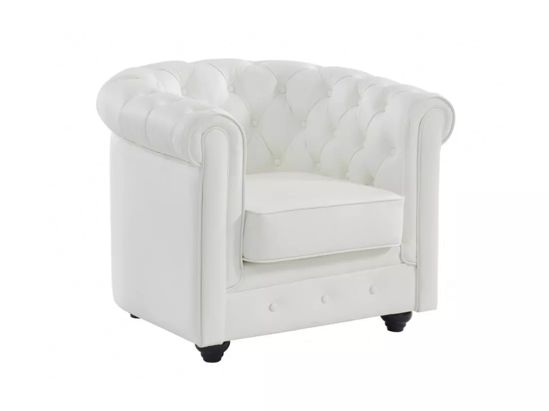 Fauteuil en cuir de buffle blanc CHESTERFIELD