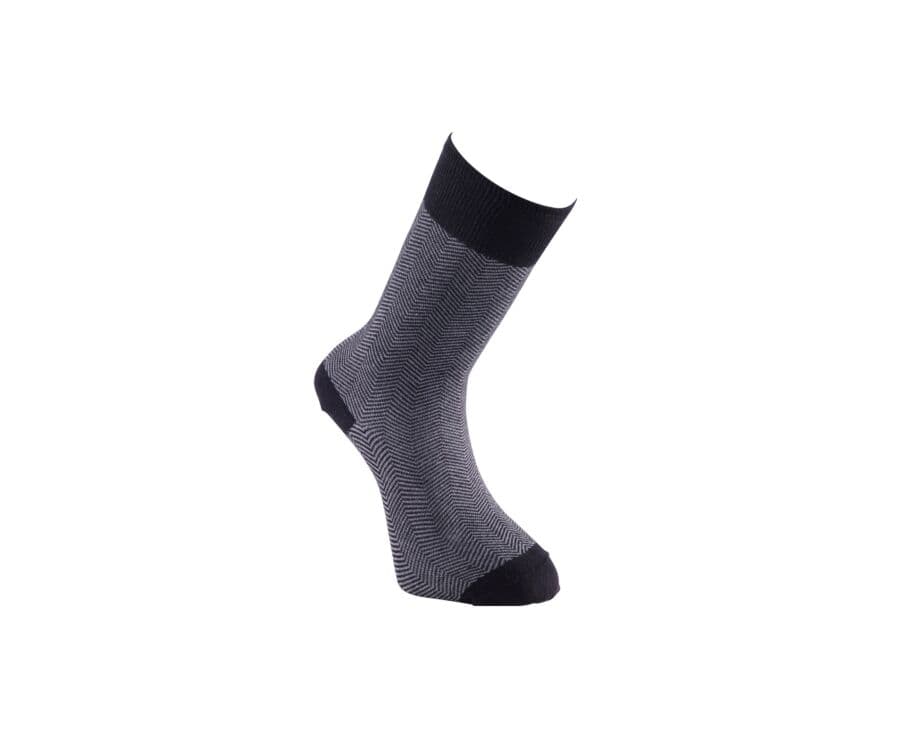 Chaussettes homme épaisses coton motif chevrons Noir et Gris
