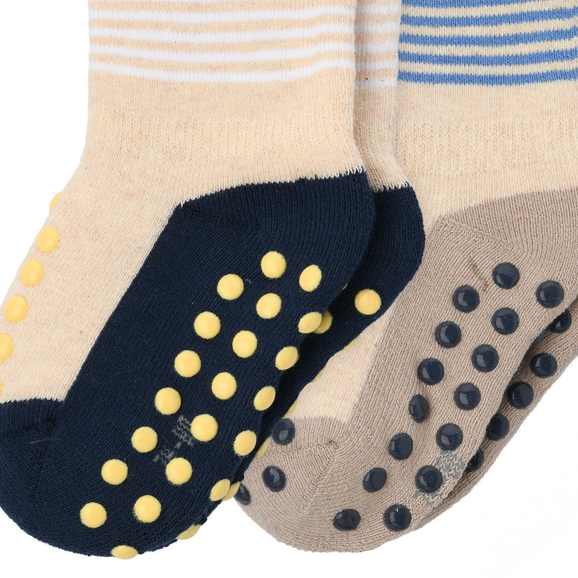Topomini 2 Paar Baby Krabbelsocken mit Applikation hellbeige