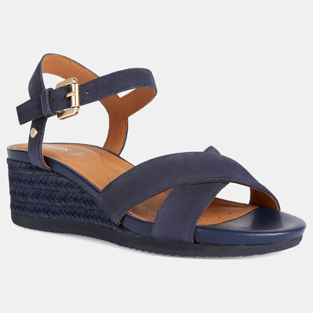 Geox Sandales en Velours de Cuir compensées Ischia bleu marine - Talon 6 cm