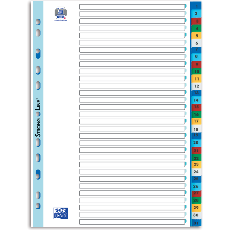 Intercalaires numeriques A4 31 positions polypro 12/100 blanc