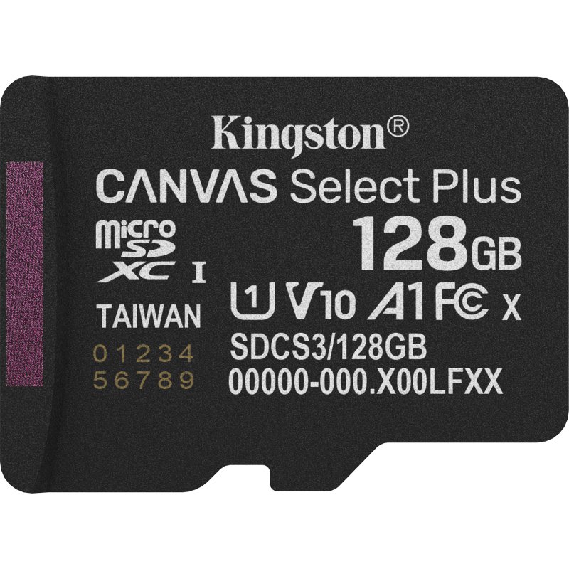Kingston Technology 128GB microSDXC Canvas Select Plus Gen3 150MB/s A1 (Adaptateur SD inclus)