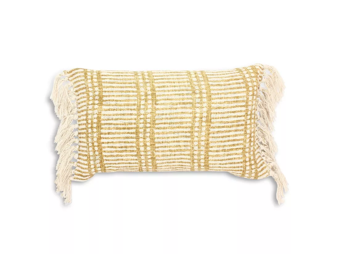 Now's Home - Coussin En Coton Imprime Frange Jaune Mimosa 30x50cm Guama