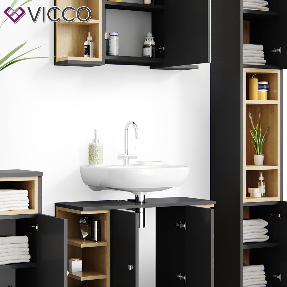 Vicco Badmöbel Set Aquis Bad Spiegel Waschtischunterschrank Badschrank Anthrazit