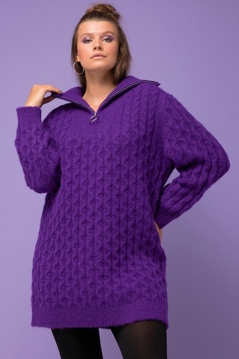 Strickkleid, Straight Shape, Zopf-Muster, Troyer-Kragen, Langarm