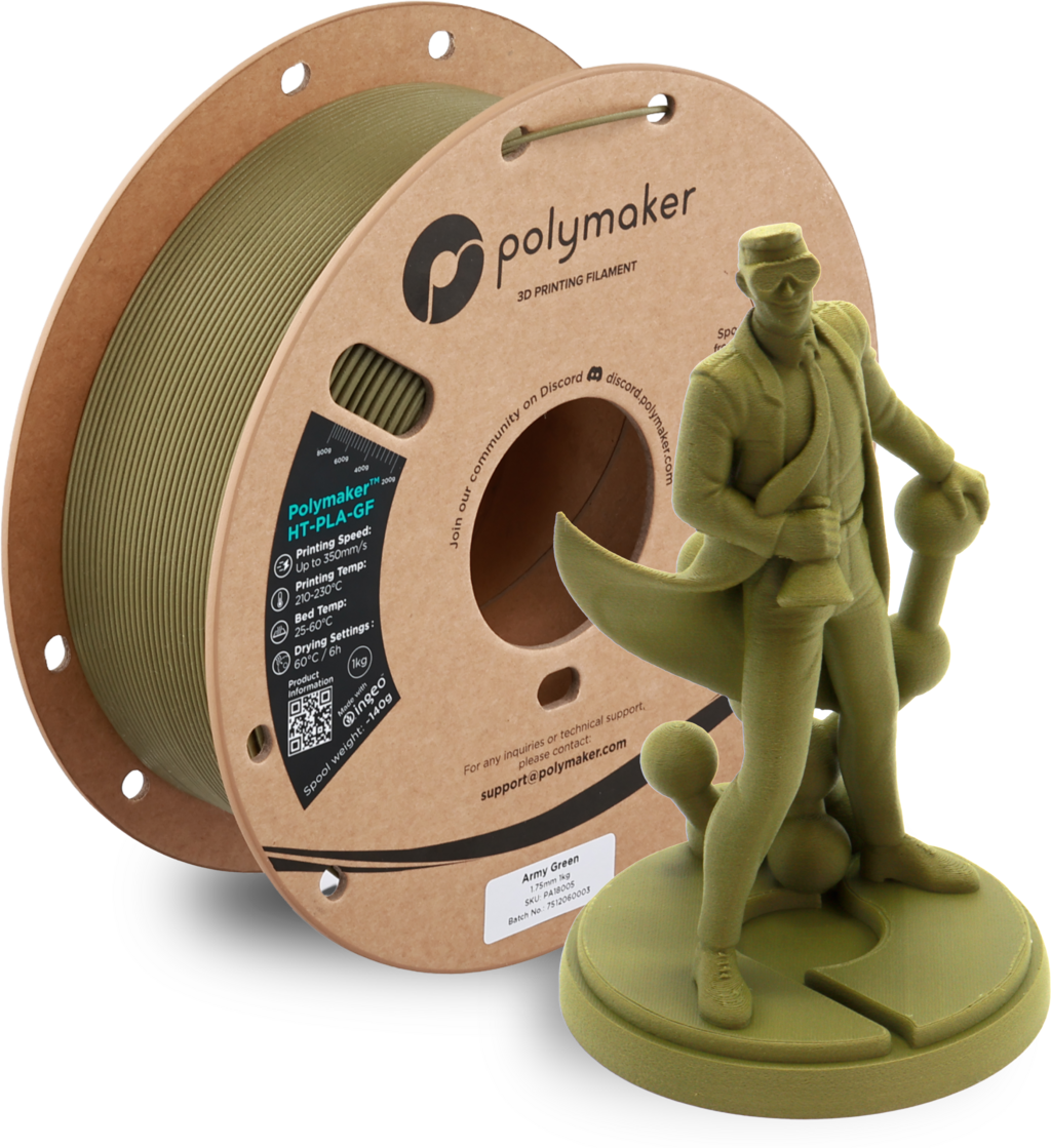 Polymaker  HT-PLA-GF Army Green, 1,75 mm / 1000 g    Hitzestabiles & temperaturbeständiges Hochleistungs-PLA für anspruchsvolle Anwendungen in Army Green