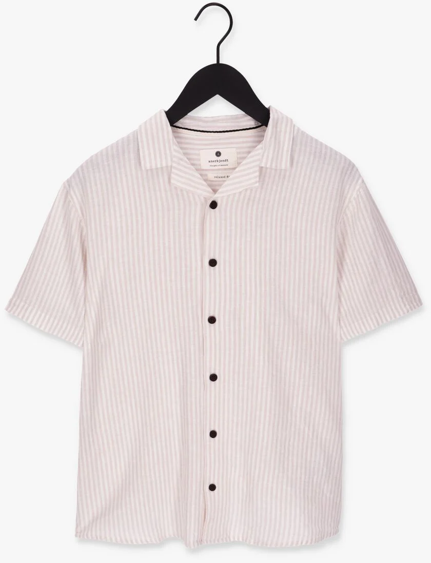 ANERKJENDT beige anerkjendt casual overhemd akleo cot/lin stripe shirt