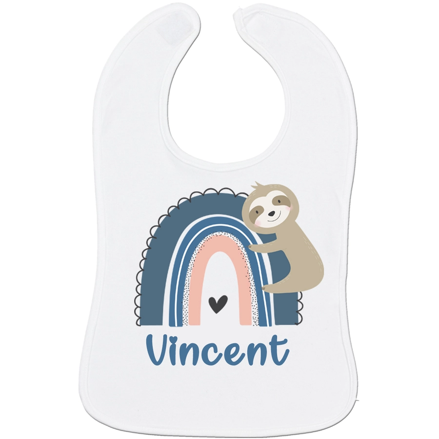 Schnullireich Geschenkset mit Namen WMF Kinderbesteck Mickey & Friends + Lätzchen Blue Rainbow Silber