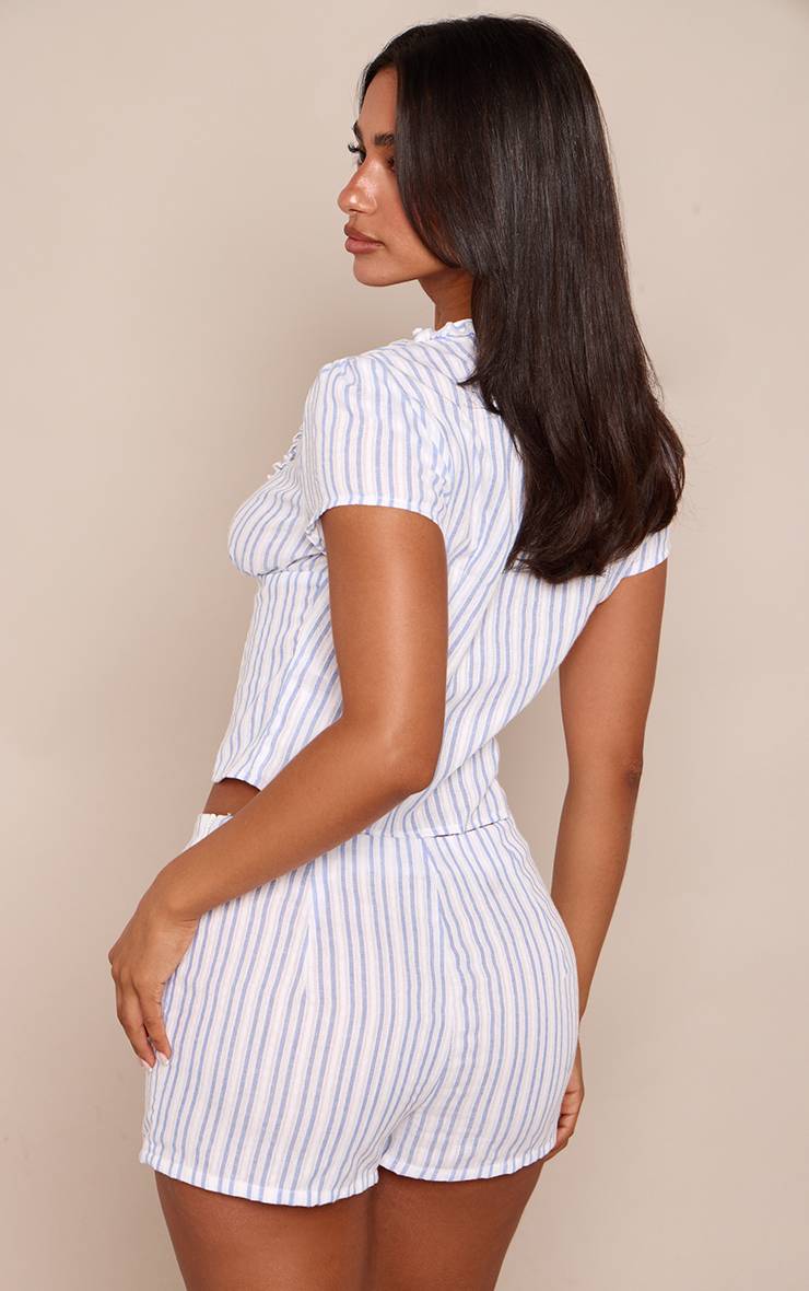 Bleu Layette Short Mini Coordonné À Rayures Avec Détail De Poche À Volants Aspect Lin Petite