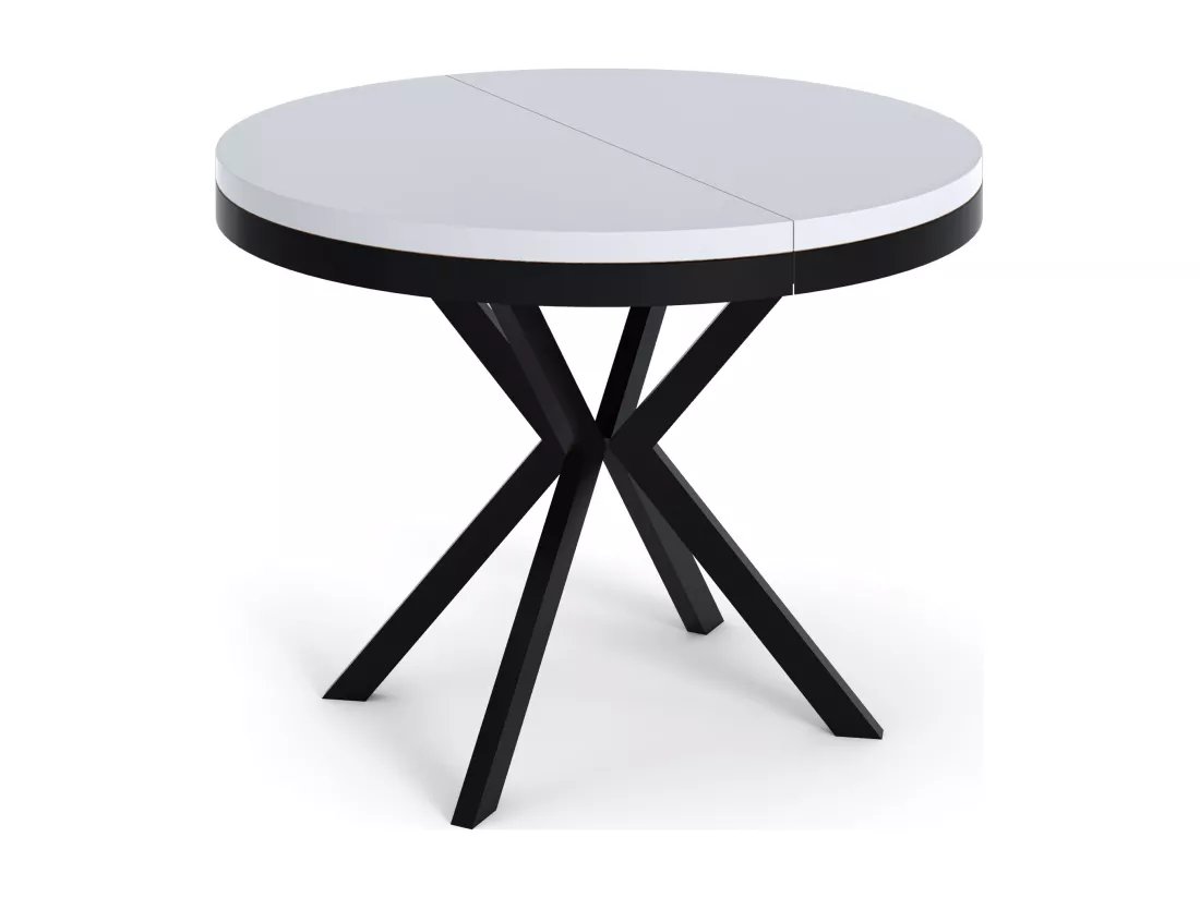 Table à Manger Extensible Ronde - Table Style Loft Avec Pieds En Métal - 100 à 180 Cm - Table Carré Style Industriel Pour Le Salon - Compacte - Blanc/noir - 100 Cm