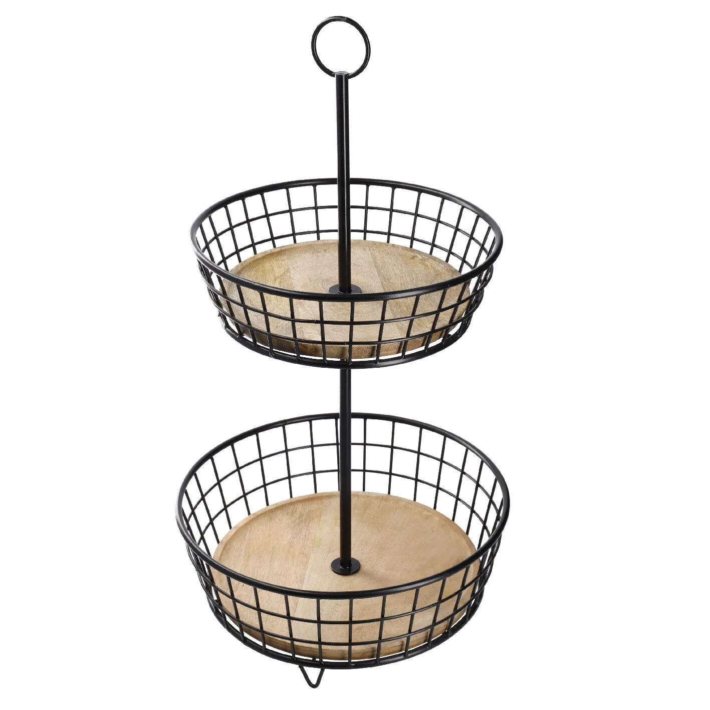 Etagere Holz/Metall, 2 Körbe, schwarz, 68 cm