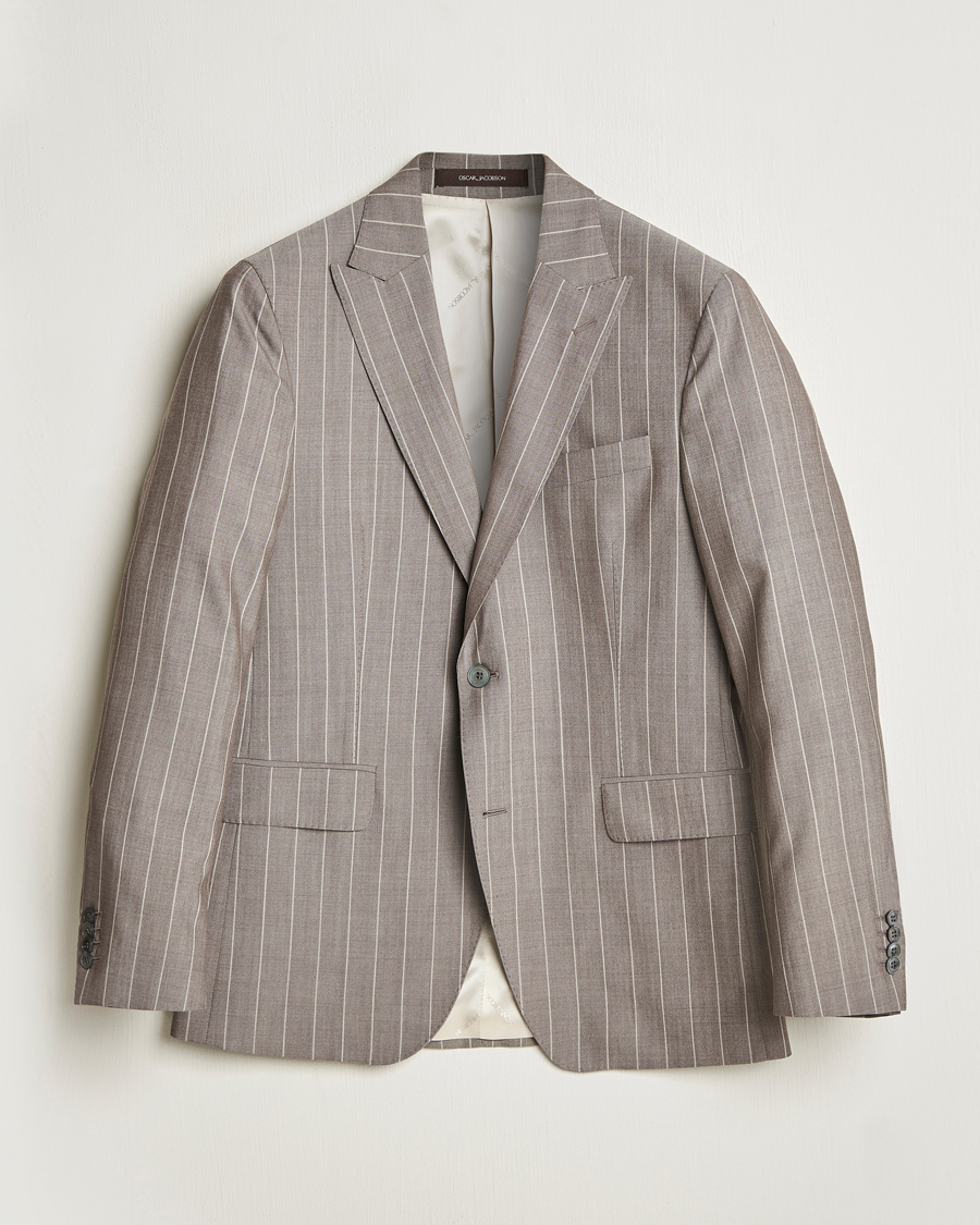 Oscar Jacobson Faron Striped Super 130s Wool Blazer Beige