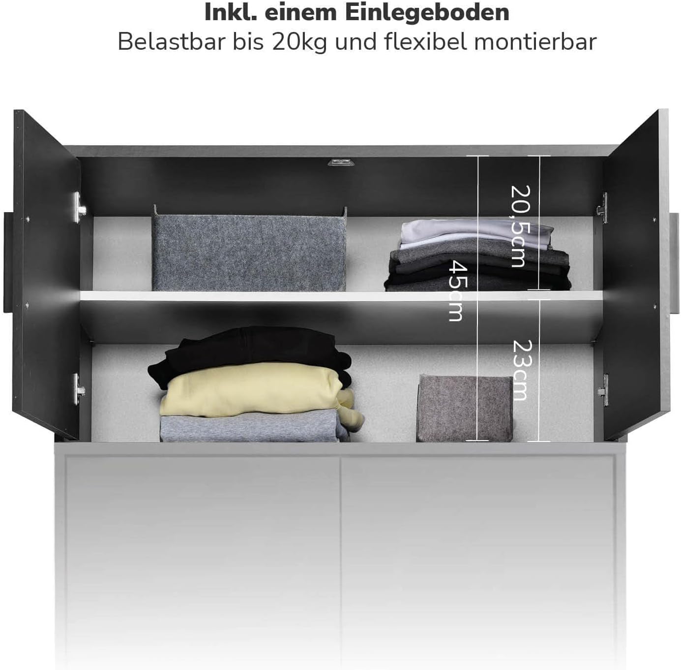 mokebo Schrankaufsatz 'Der Hochstapler' Kleiderschrankaufsatz Schwarz für extra Stauraum und Höhe, kombinierbar mit Kleiderschrank o. Garderobenschrank 'Der Grenzenlose' 90cm Breite, 90x47x58 (BxHxT)