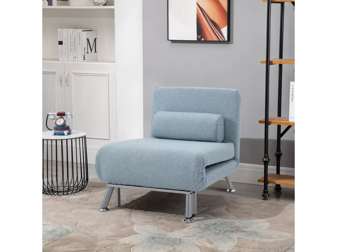 Fauteuil convertible 3 en 1 chauffeuse lit avec coussin bleu
