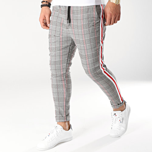 Pantalon Carreaux T3297 Noir Blanc Rouge