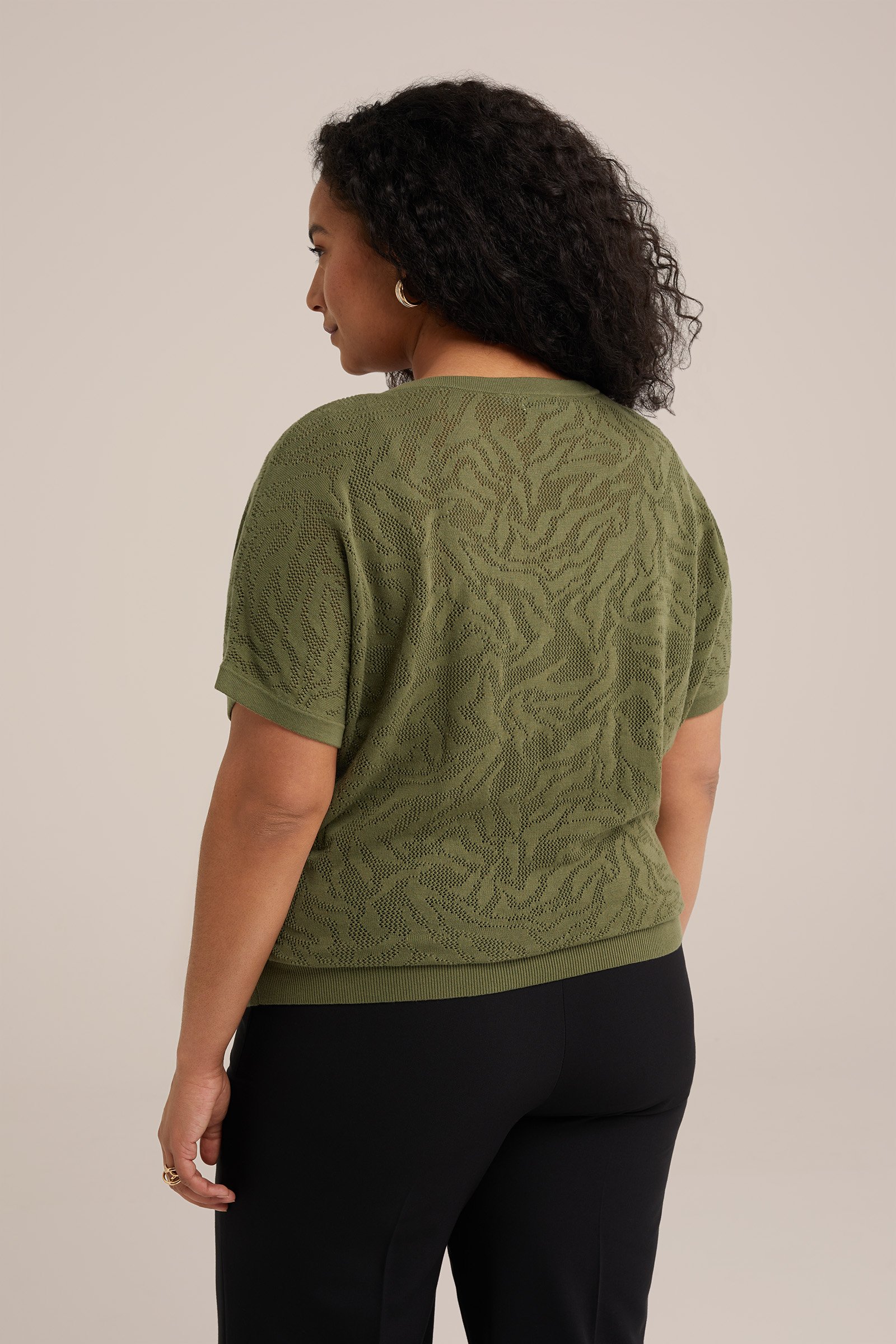 gebreide top met opengewerkt dessin - Curve WE Fashion Legergroen