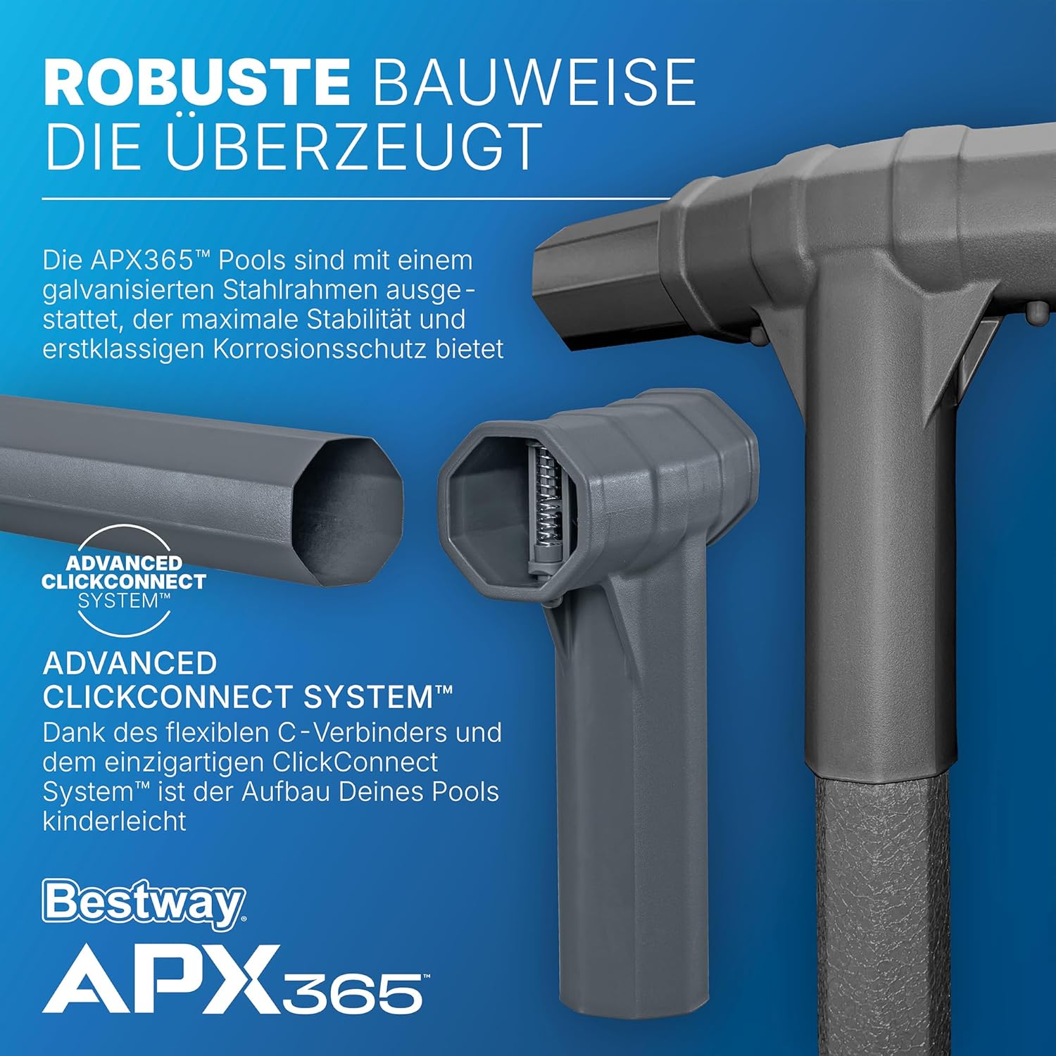 Bestway APX365 Winterfestes Frame Pool Komplett-Set, 956 x 488 x 132 cm, 52.231 L, Sandfilteranlage, Polar-Shield Ganzjahresschutz, ClickConnect System, Marmor-Optik, Sicherheitsleiter, Abdeckplane