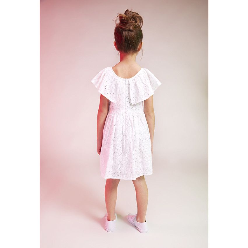 Robe manches courtes en broderie anglaise pour fille - Blanc