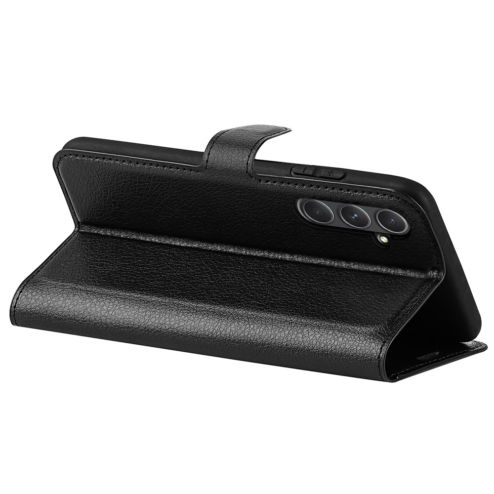 Samsung Galaxy A55 Leder Tasche Flip Cover Litchi Look - Schwarz