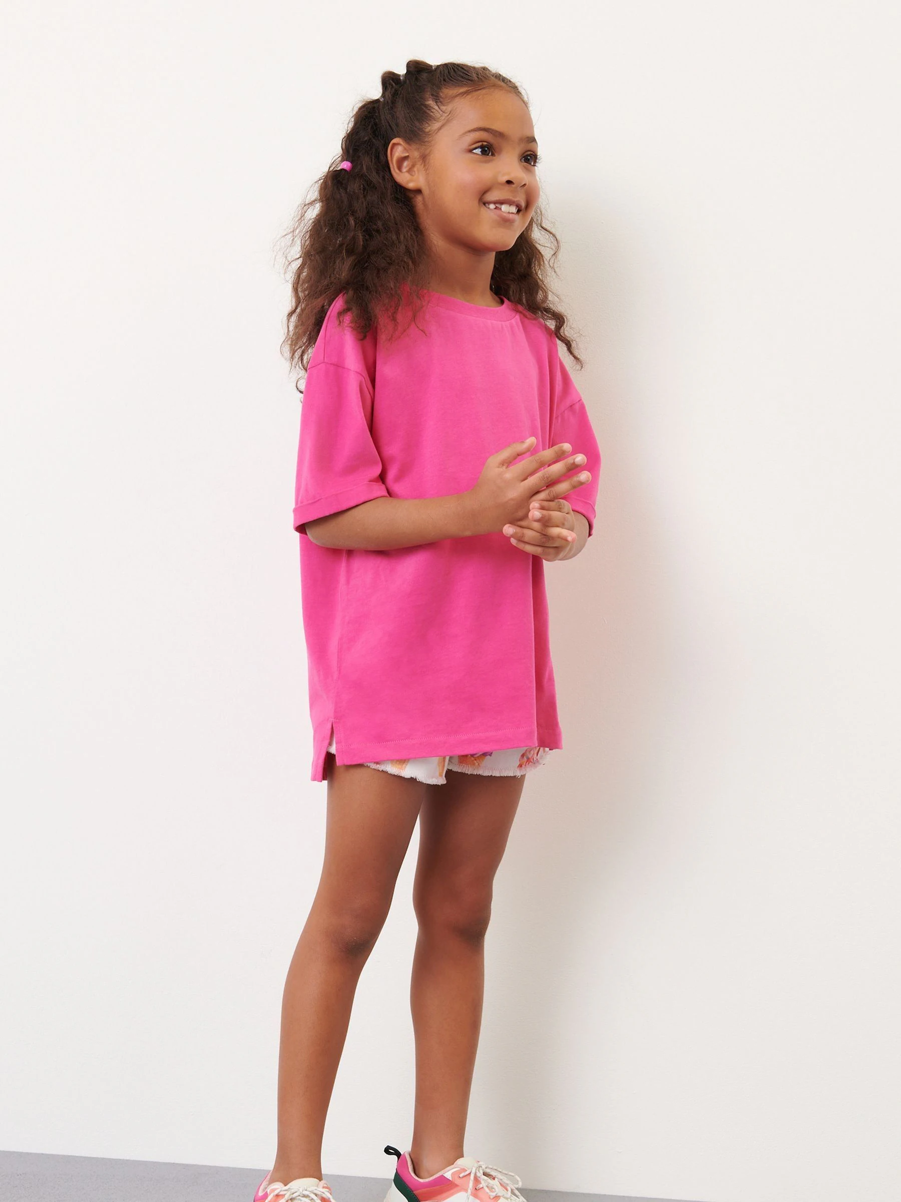 Magenta-roze - Oversized T-shirt (3-16 jr)