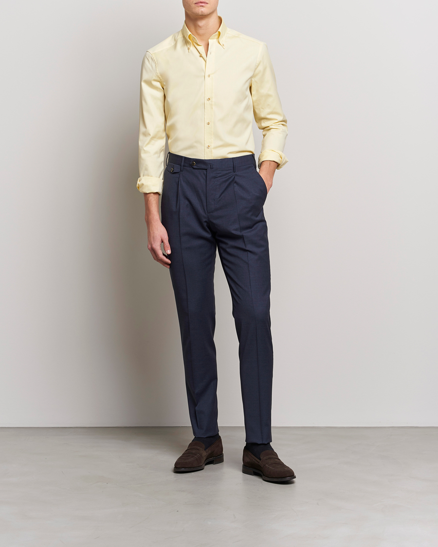 Stenströms Slimline Button Down Pinpoint Oxford Shirt Yellow