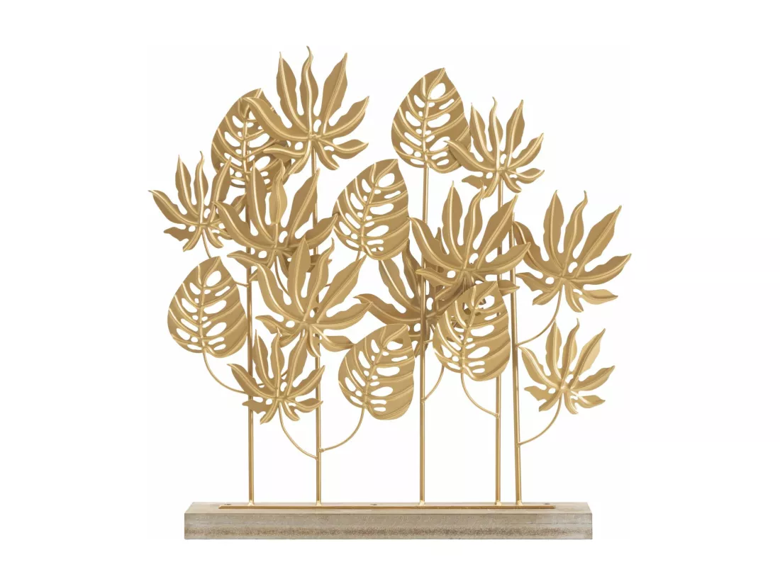 Sculpture feuille de palmier en métal doré, design élégant et exotique, 56x10x57,5 cm